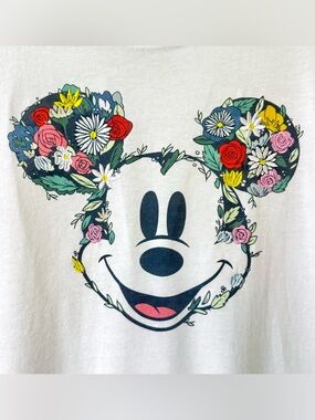 Disney Mickey Mouse Floral Graphic Tee White Womens XL Cottagecore Shirt